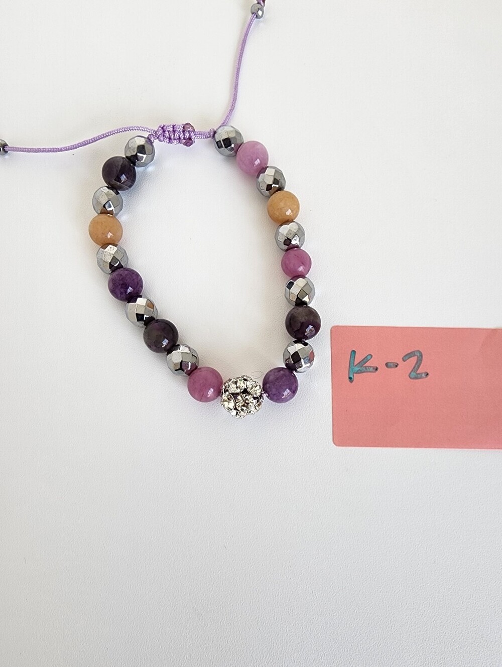 Adjustable Gemstone Bracelet Hematite Crystal Beaded Purple Pink Boho Gift - Picture 5 of 6